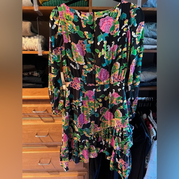 Saloni Felicia Silk Blend Mini Dress Floral Print Black Multi-Color Size… - Picture 8 of 12